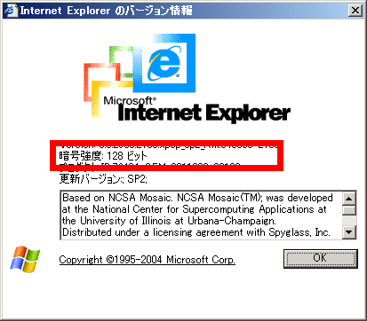 Internet Explorer のバージョン情報