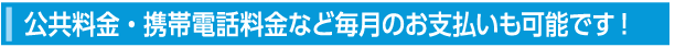 公共料金・携帯電話料金など毎月のお支払いも可能です!