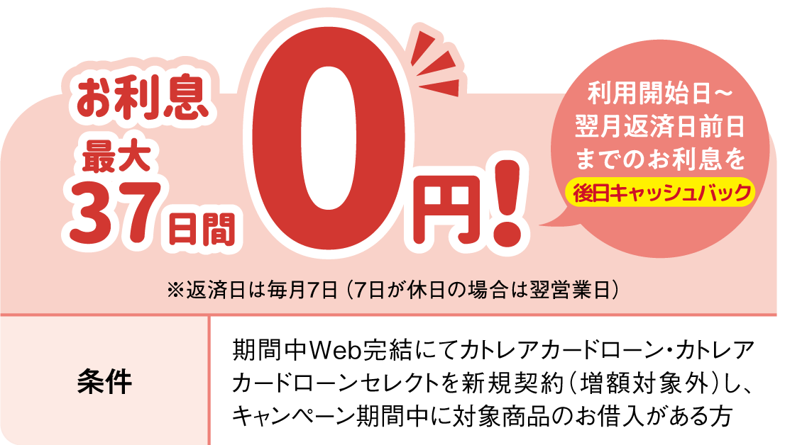 キャンペーン終了時点のお借入れ残高に対し、最大3,000円キャッシュバック！